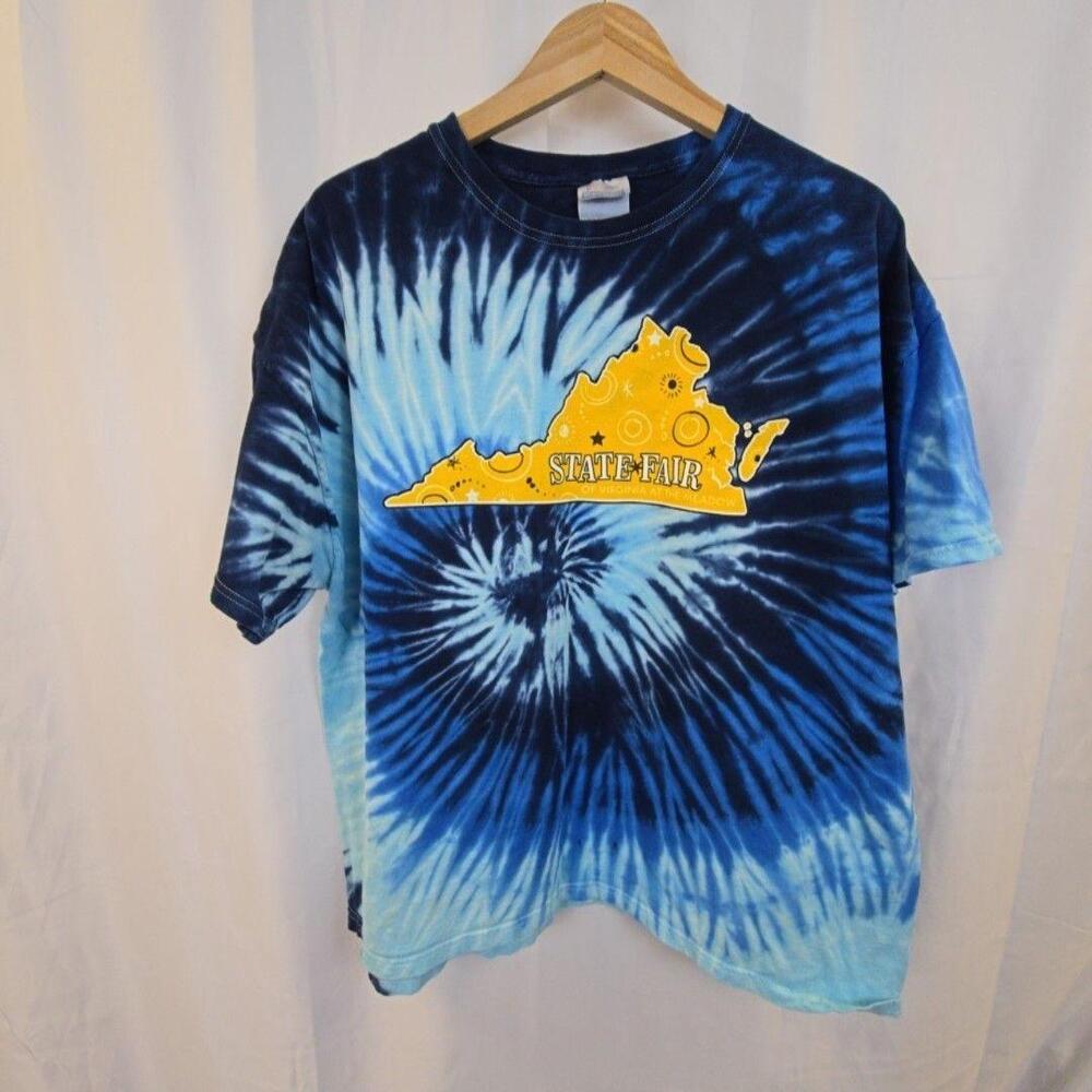 Hanes Shirt Mens 2XL Blue State Fair Virginia Tie Dye Graphic Tee Festival Top